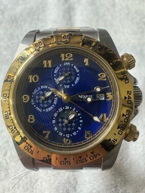 Stauer Men's Blue Multi-Function Chronograph Watch with Gold Accents automatic
